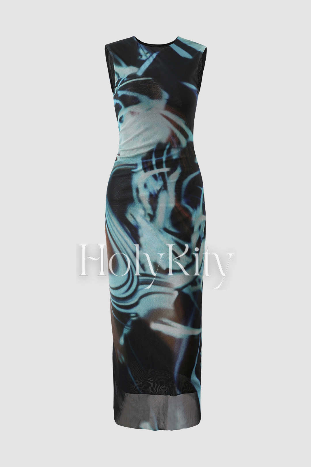 Robe midi sans manches en maille à imprimé abstrait