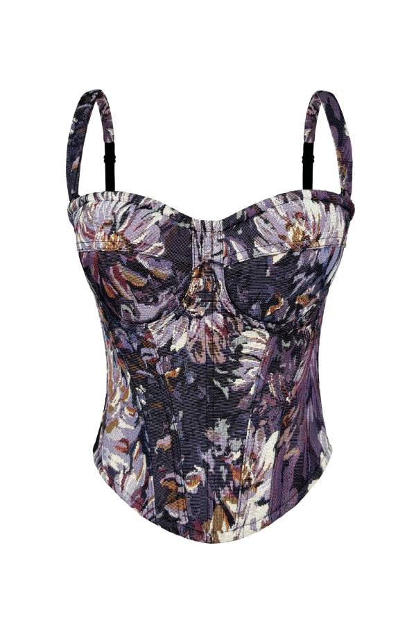 Jacquard Print Strappy Bustier Top