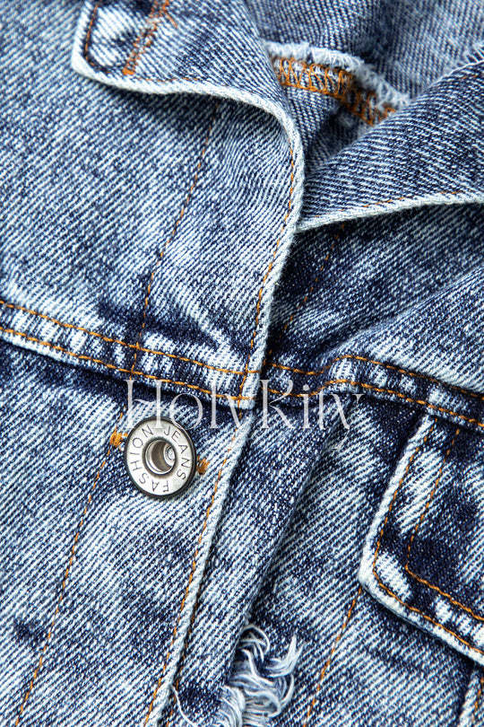Veste courte déchirée en denim ombré