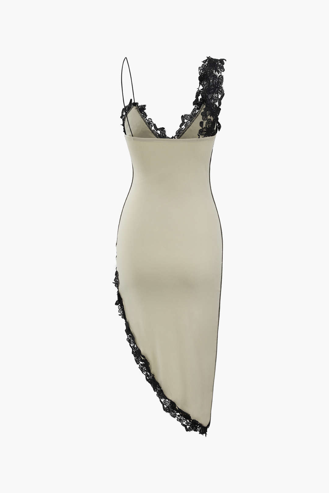 Robe midi asymétrique à empiècements en dentelle