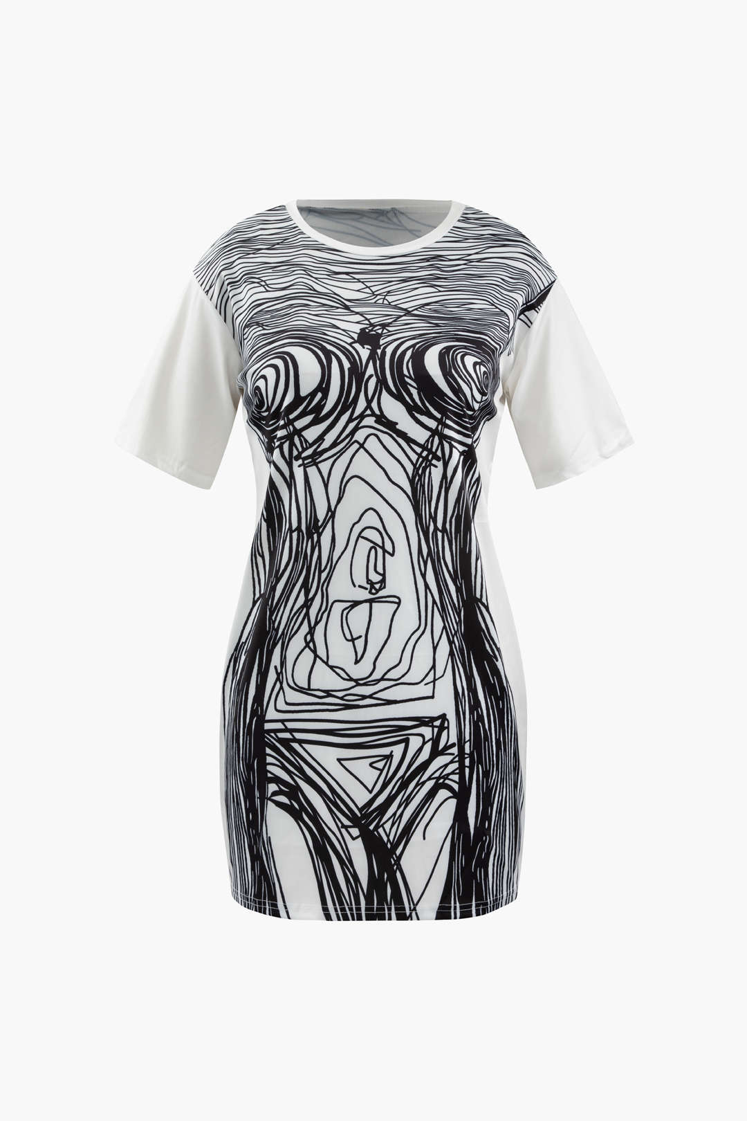 Kurzärmliges Minikleid mit abstraktem Liniendruck