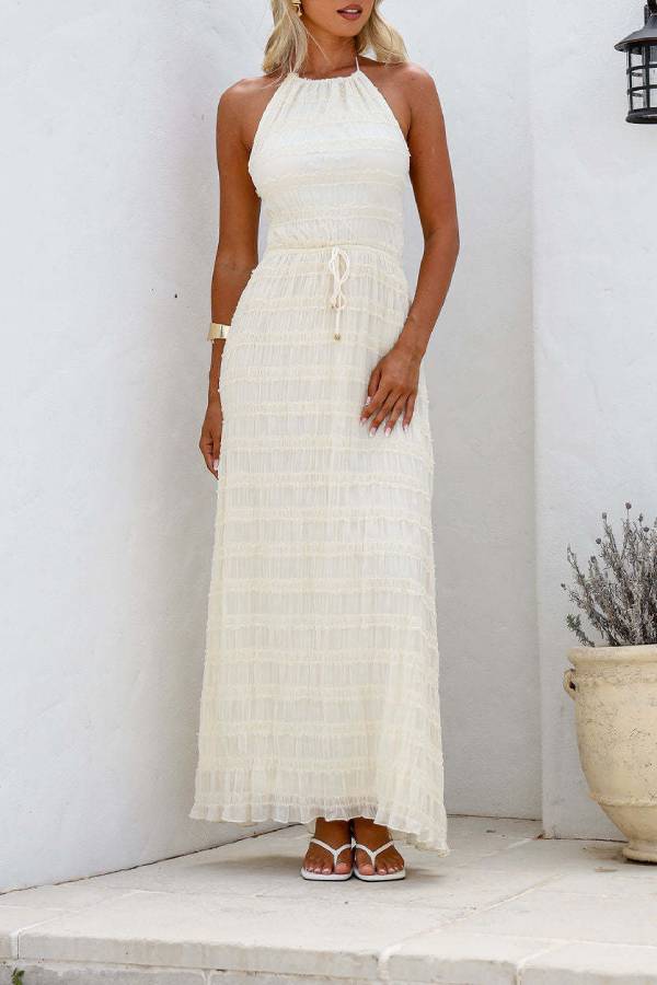 Textured Halter-Neck Backless Maxi Dress