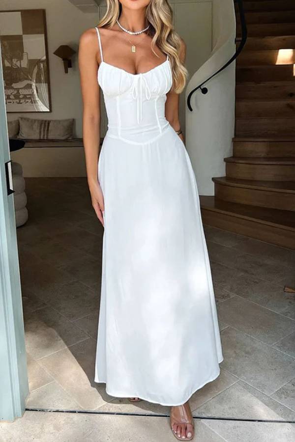 Thin Strap Bust Tie Corset Waist Mermaid Maxi Vacation Dress