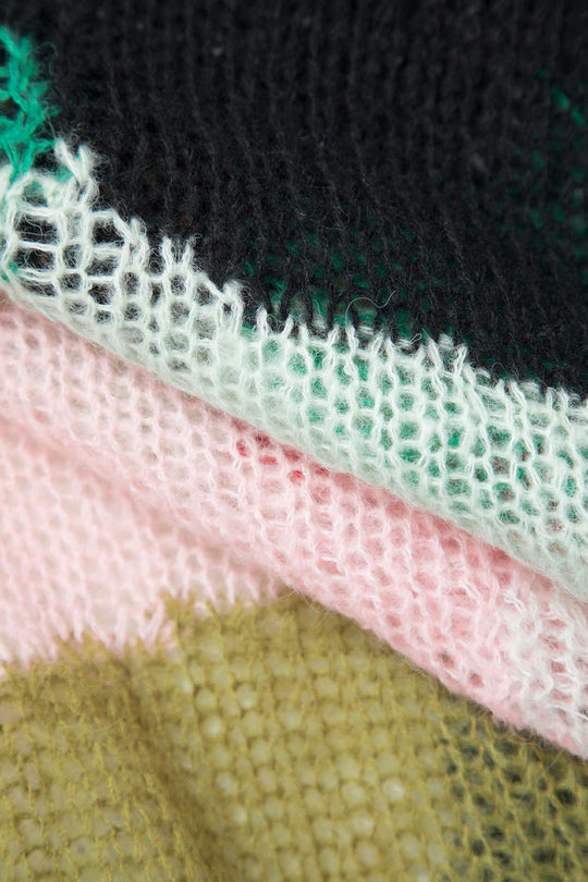 Haut en maille ouverte à col rond et blocs de couleurs