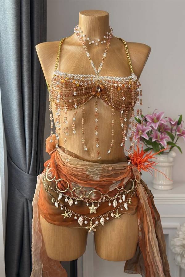 Ocean-Inspired Beaded and Tasseled Camisole Top