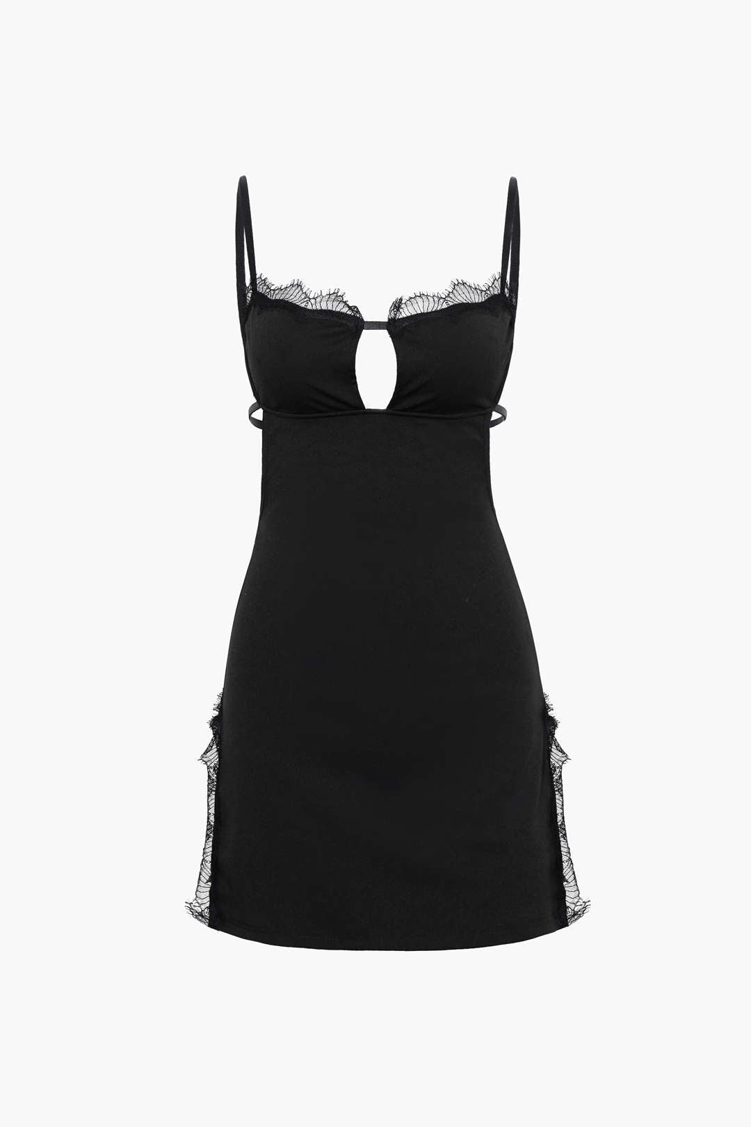 Rückenfreies Minikleid mit Schlitz und Spitzenbesatz