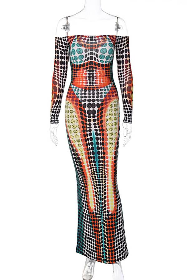 Artistic Gradient Polka Dot Rhinestone Strapless Bodycon Maxi Dress