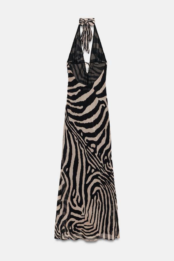 LONG ANIMAL PRINT HALTER DRESS