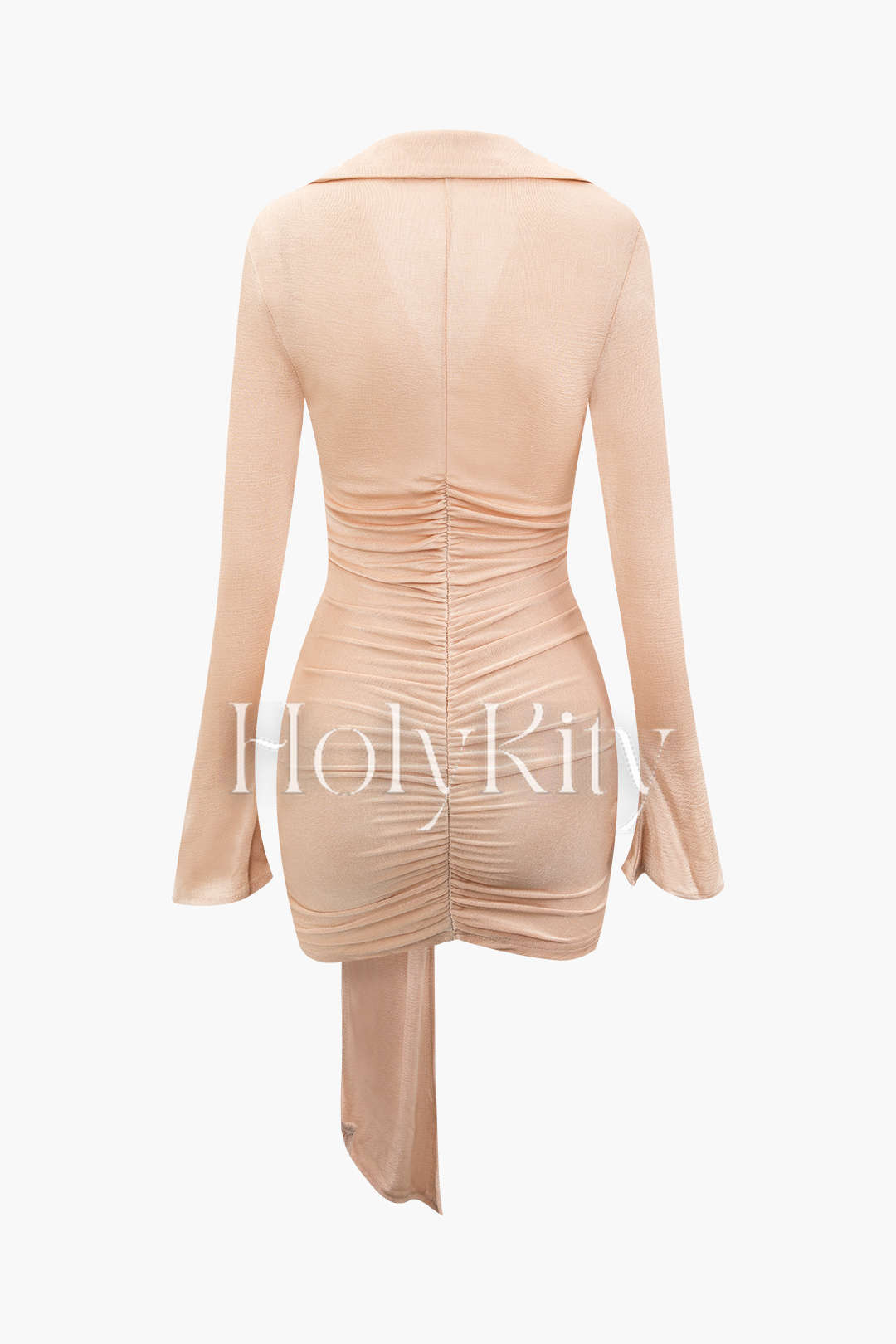 V-neck Ruched Bell Sleeve Collar Mini Dress