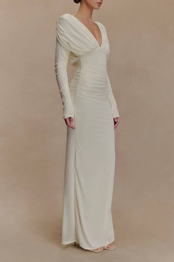 Long Sleeve Plunge Maxi Dress