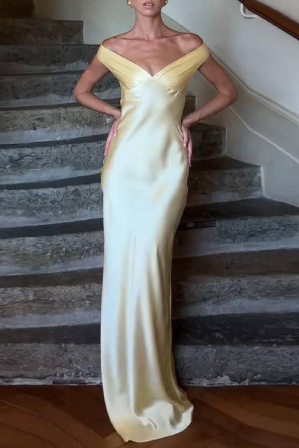 Ladies' One Necked Satin Elegant Evening Dress