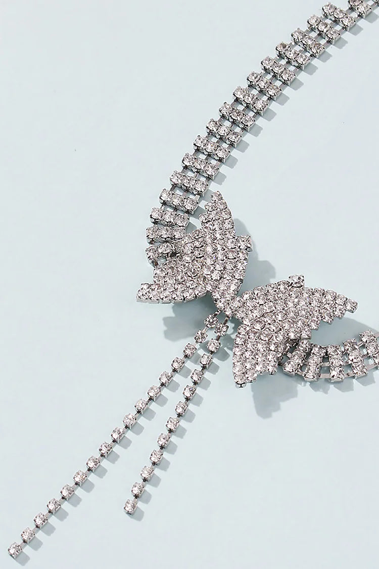 Rhinestone Butterfly Chain Tassel Alloy Necklace