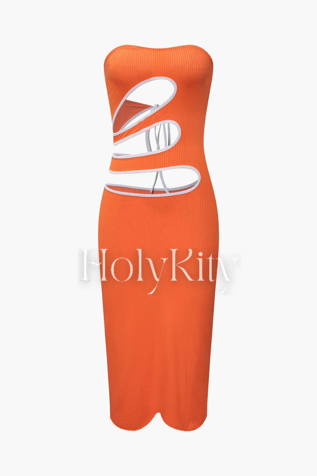Cut Out Tie Back Strapless Midi Dress