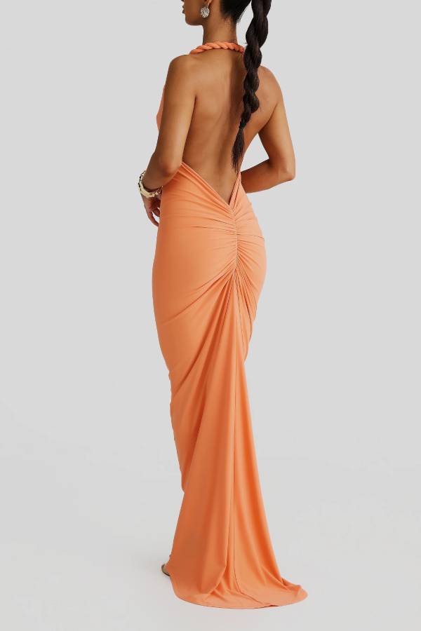 Convertible slim-fit open-back draped maxi dress