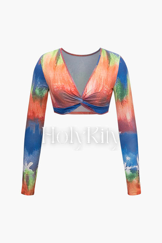 Set aus Crop-Top mit V-Ausschnitt und gedrehter Vorderseite und Maxirock