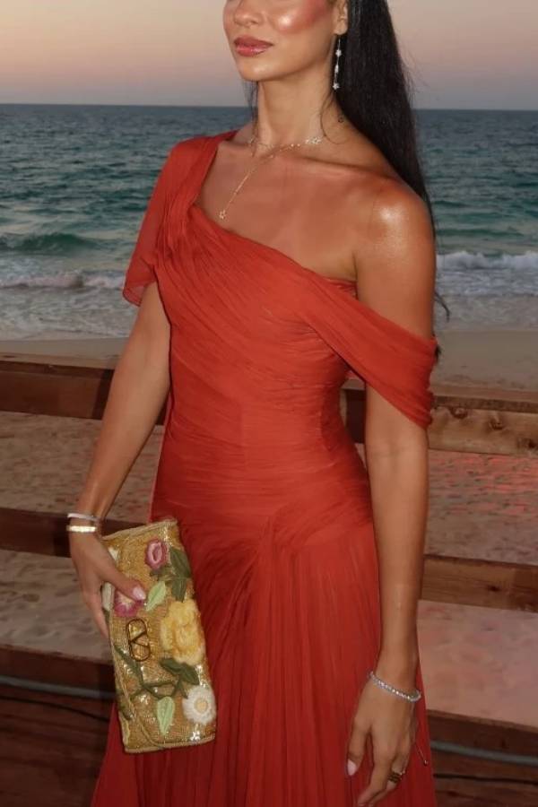 One Shoulder Ruched Chiffon Maxi Dress Elegant Evening Party Gown