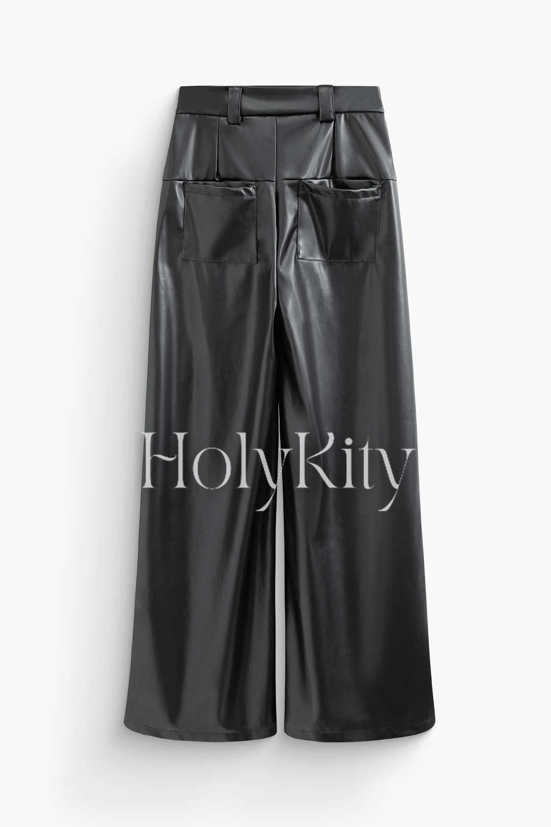 High Waist Faux Leather Pocket Wide Leg Pants