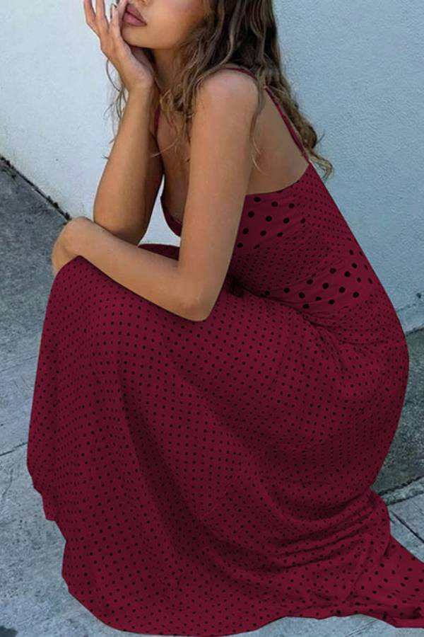 Retro Polka Dot Halter Neck Bustier Maxi Dress