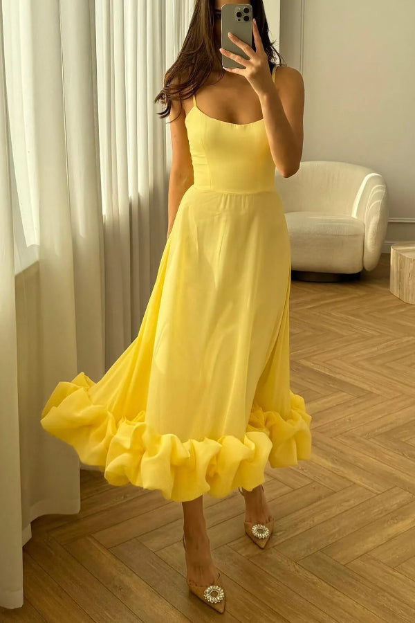 Midnight Girl Flounce Bustier Banquet Party Midi Dress