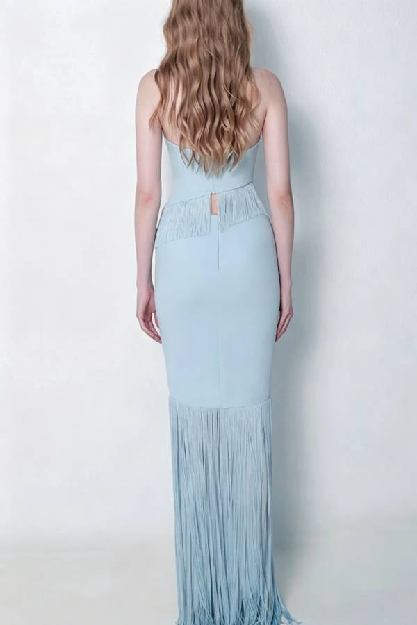 Riley Tassel Trim Halter V-neck Tank and High Rise Maxi Skirt Set