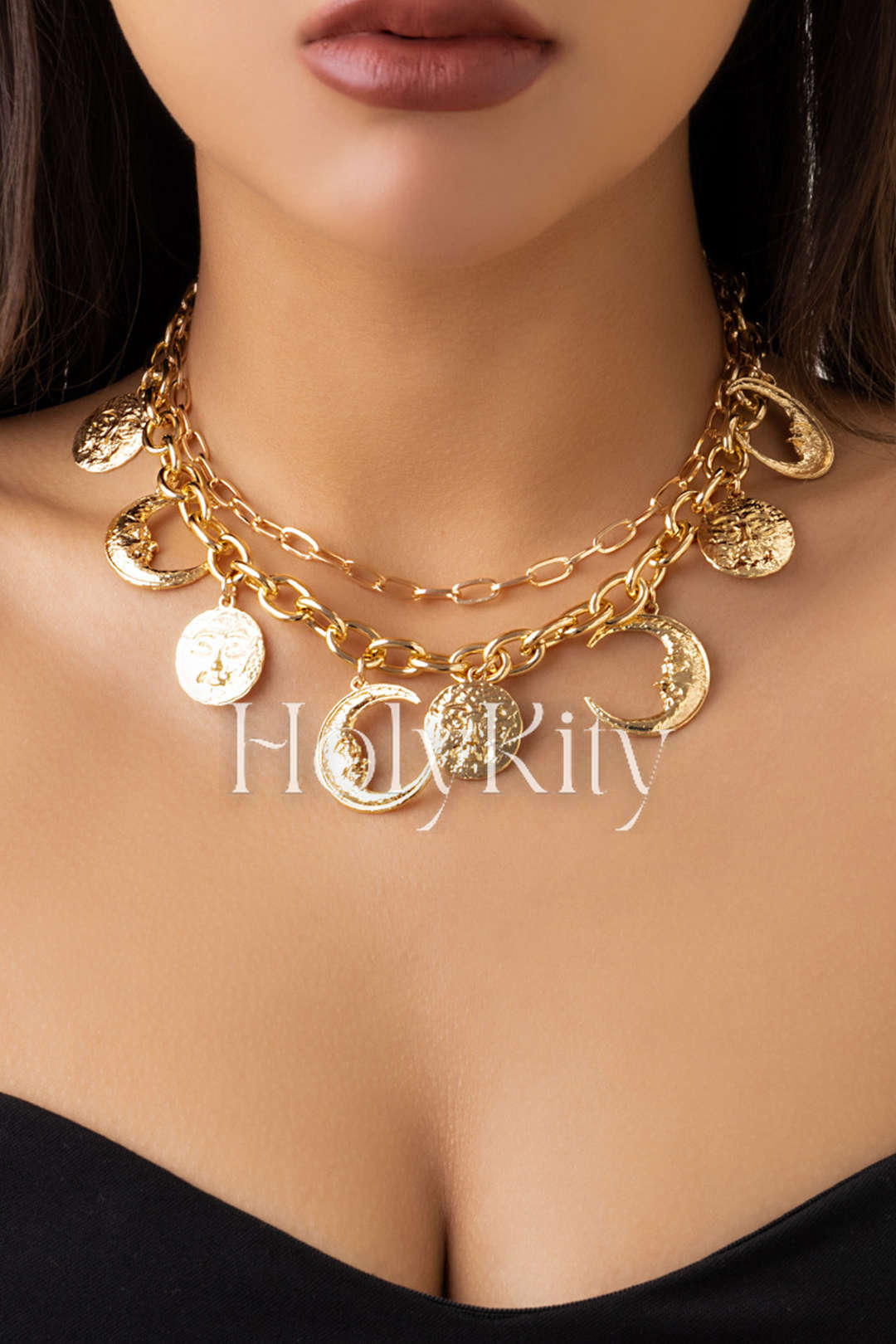 Collier à pendentif lune superposé