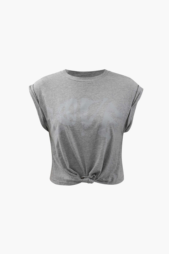 T-shirt à manches retroussées et ourlet noué Love