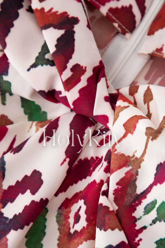 Geometric Print Twist Split Midi Skirt