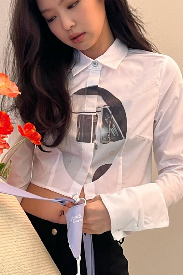 Fashion trend printed short long sleeve shirt