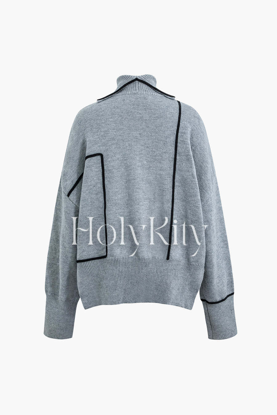 Contrast Turtleneck Slit Long Sleeve Sweater