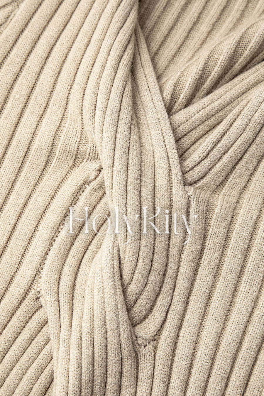 V-neck Rib Knit Slit Midi Dress