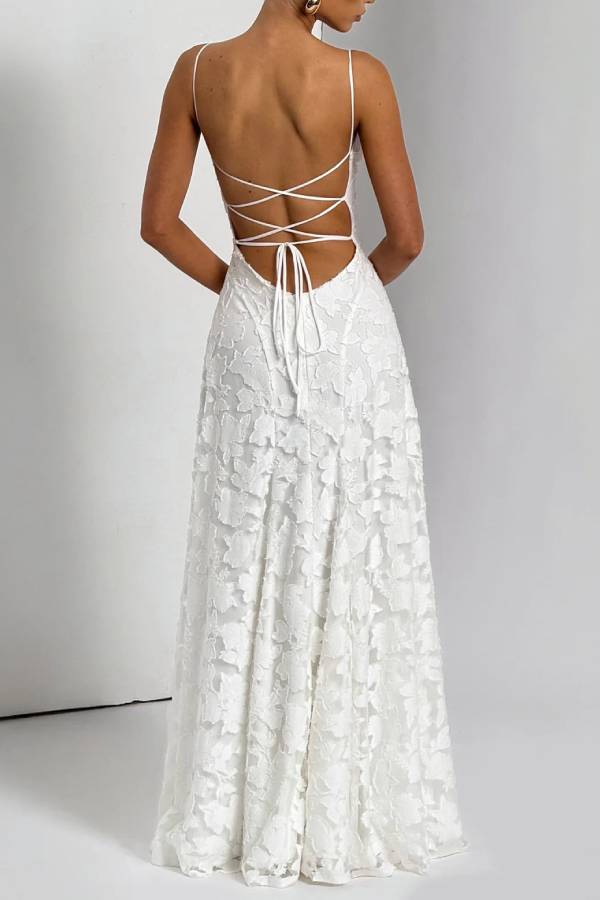 Francis Floral Burnout Jersey Fabric Cowl Neck Back Lace-up Maxi Dress