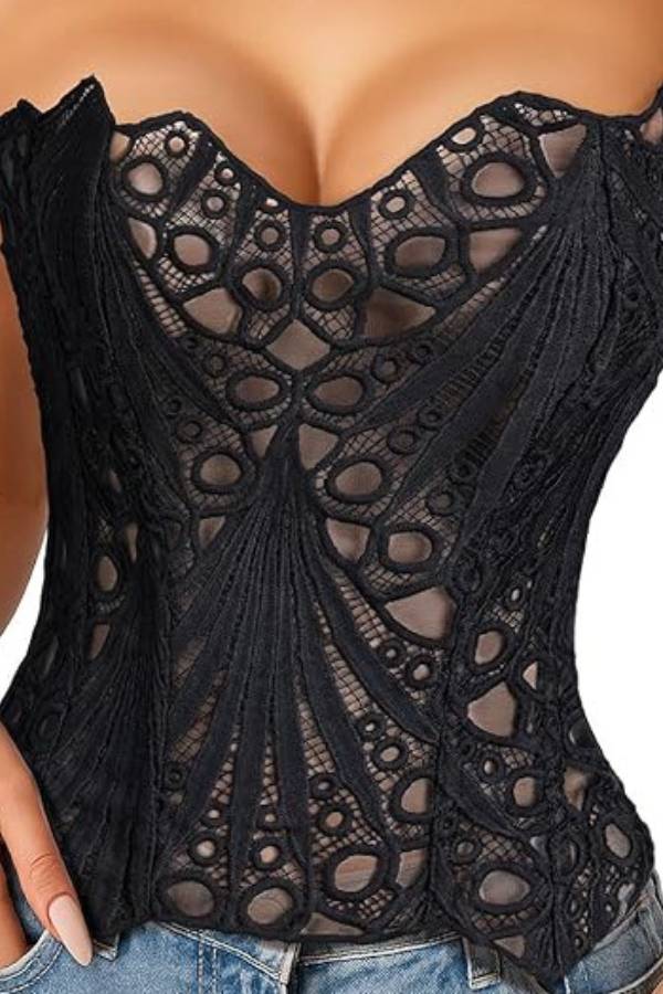 Lace Cutout Strapless Corset Top
