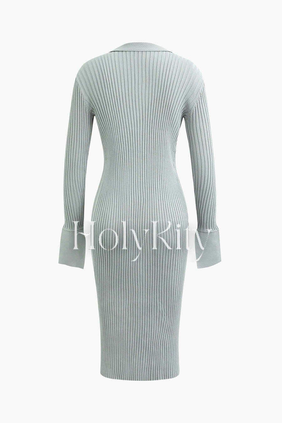 Midikleid aus Rippstrick mit Kragen und Knopfleiste