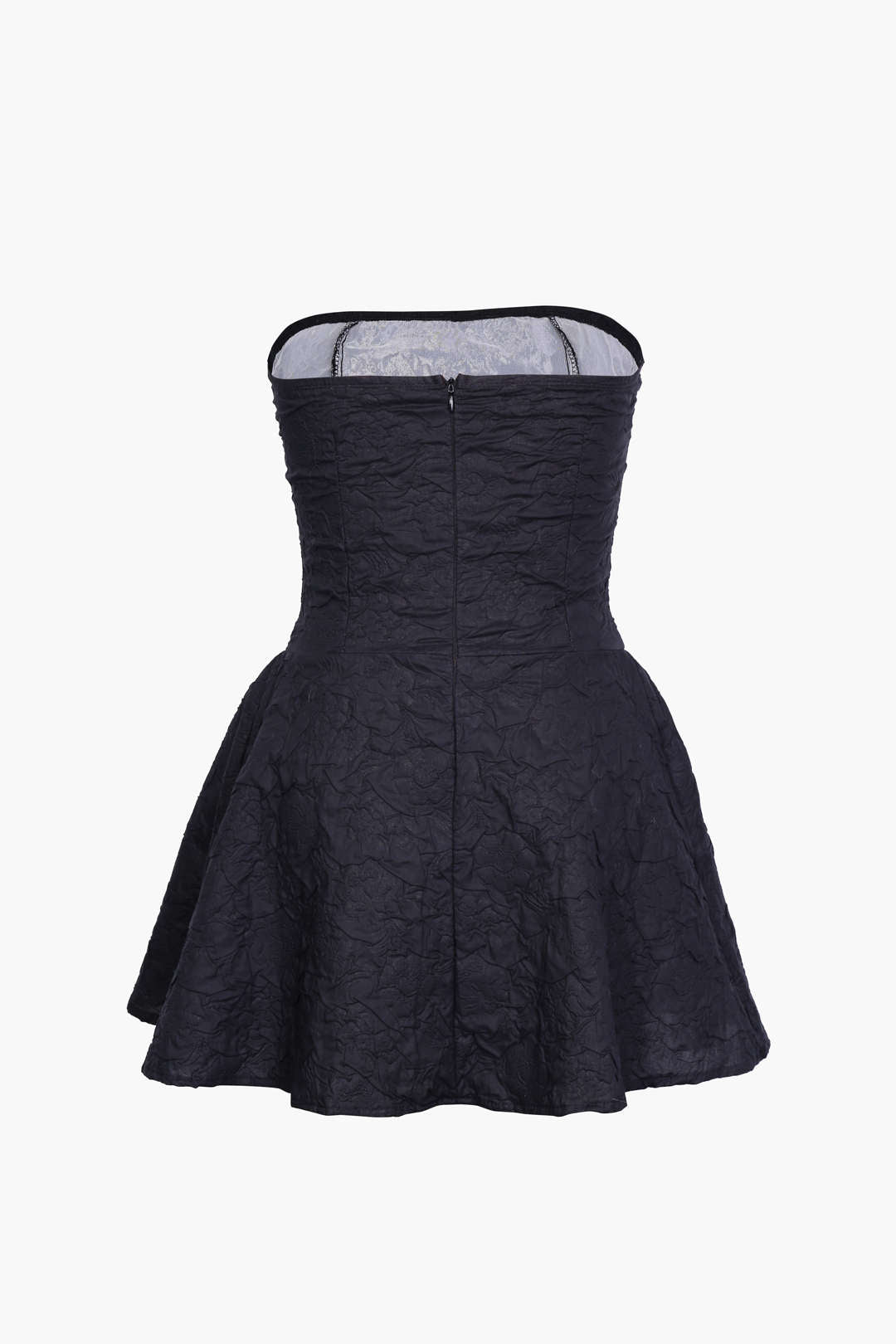 Trägerloses Jacquard-Minikleid mit Rüschensaum