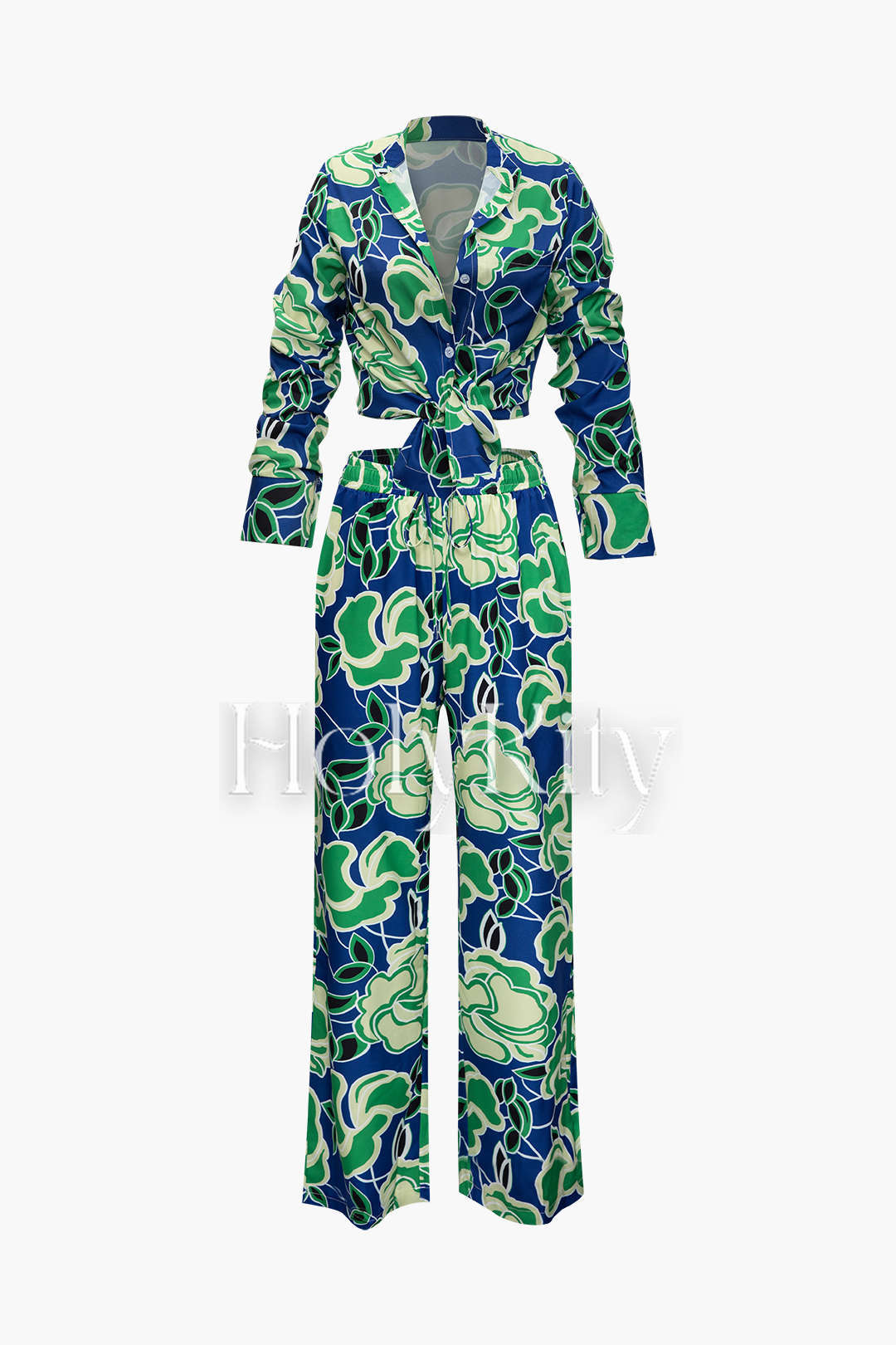 Ensemble chemise à manches longues imprimée avec poche poitrine et pantalon à cordon de serrage