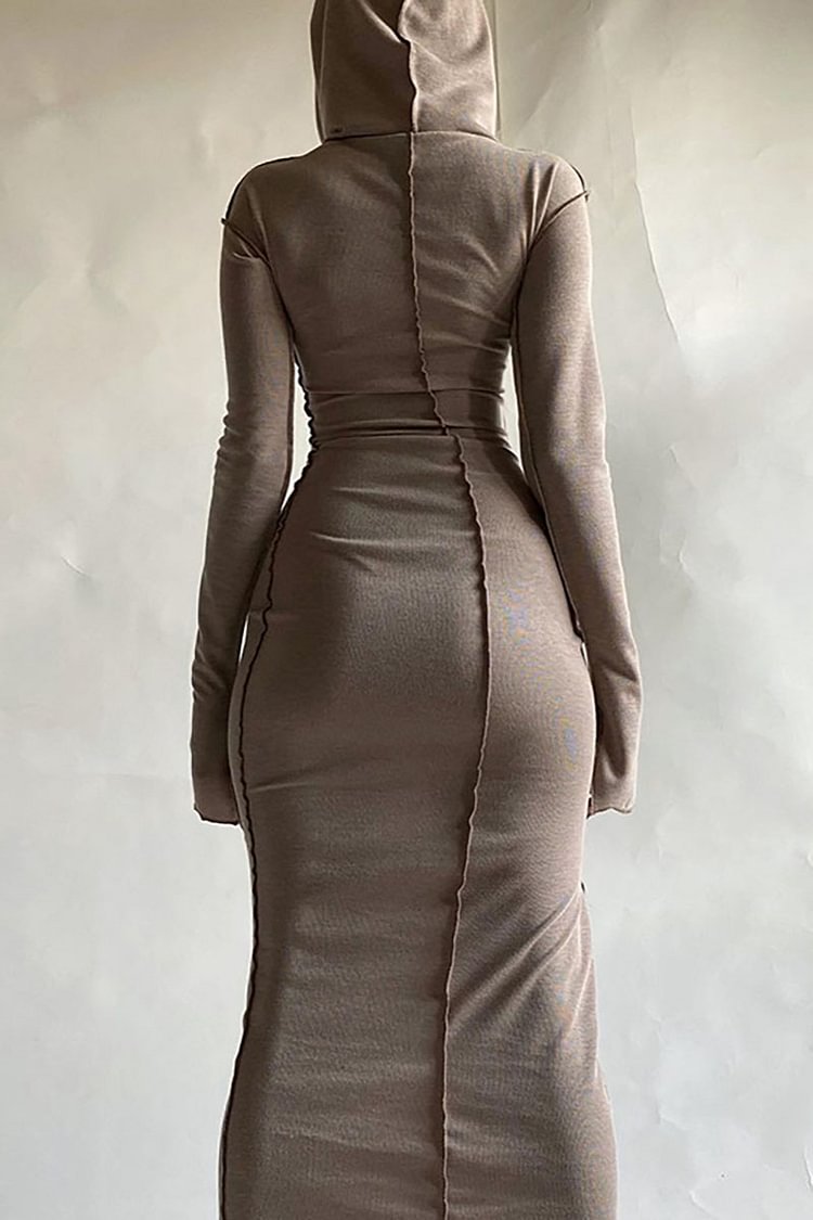 ROBES MAXI À CAPUCHE ET MANCHES LONGUES AVEC SURPIQÛRES