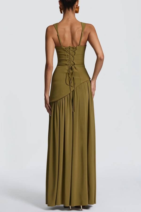 Halter Square Neck Fitted Slit Long Evening Gown