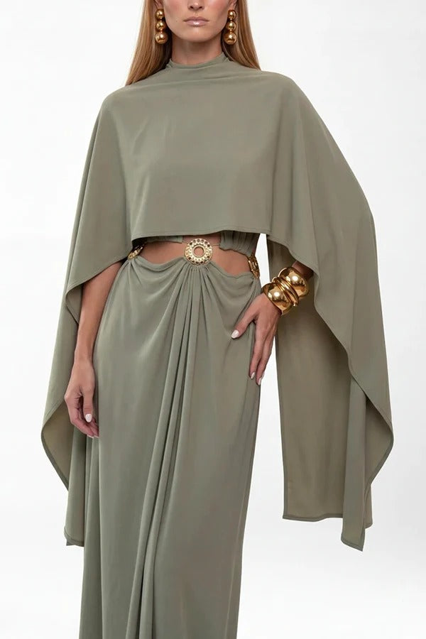 Verina Button Up High Neck Reversible Wear Split-side Cape Top