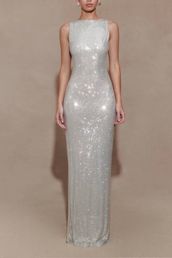 Sleeveless Diamante Maxi Dress