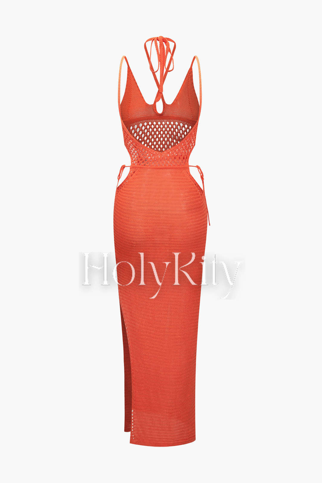 Cut Out Open Knit Backless Halter Maxi Dress
