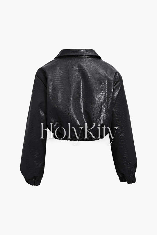 Veste en cuir effet croco avec ourlet élastique