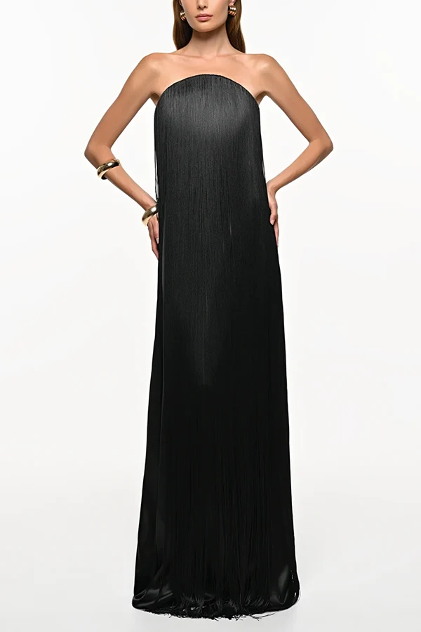 Dreamy Eye-catching Shiny Fringes Off Shoulder Floor-length Gown Maxi Dress