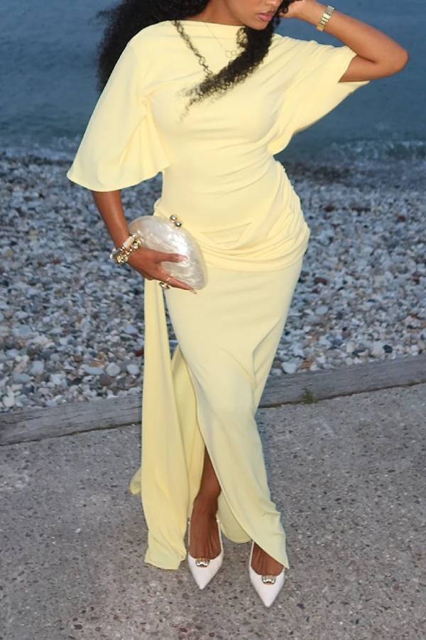 Yellow Cape Backless Maxi Dress