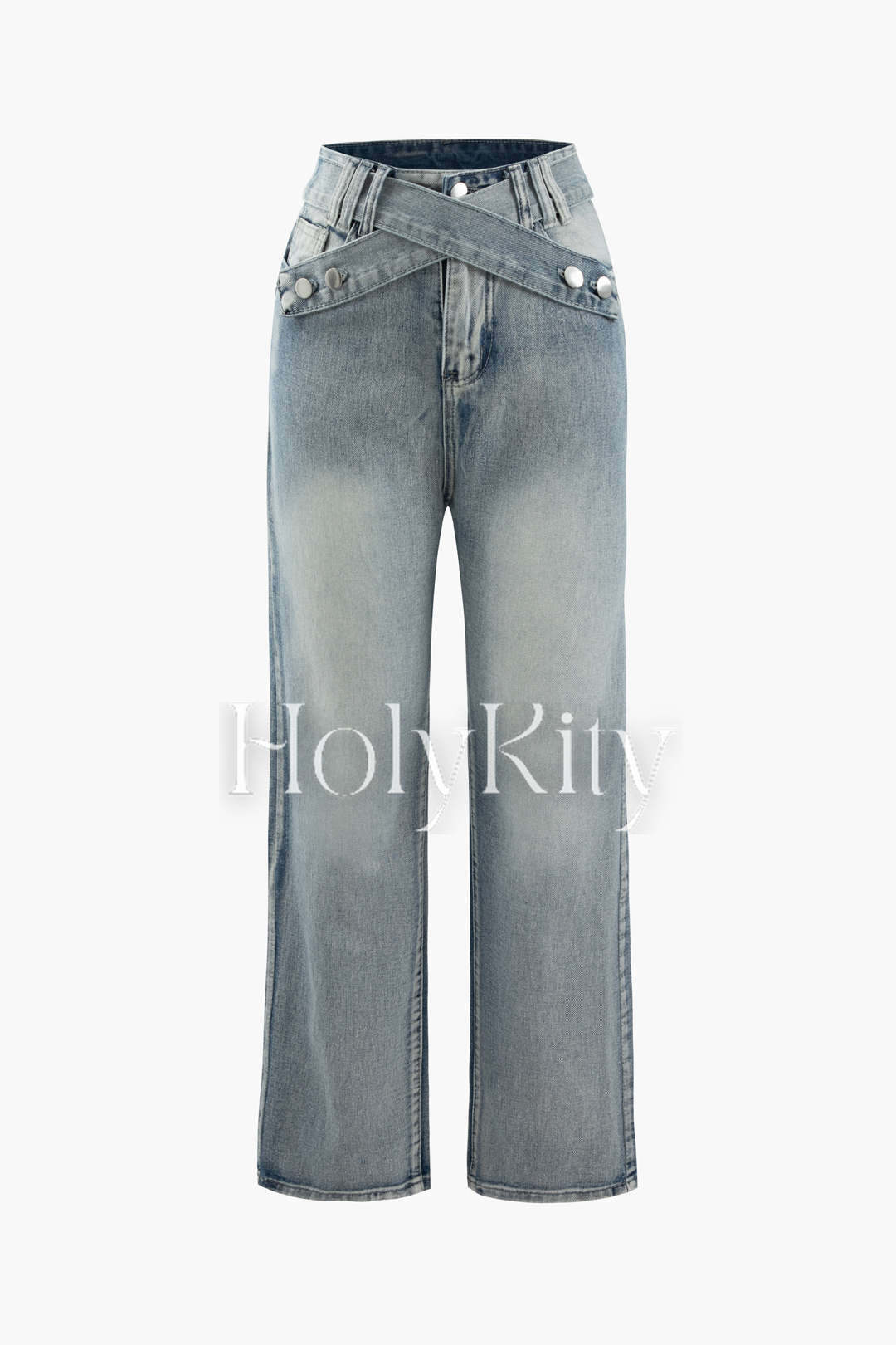 Cross Waist Straight Leg Jeans