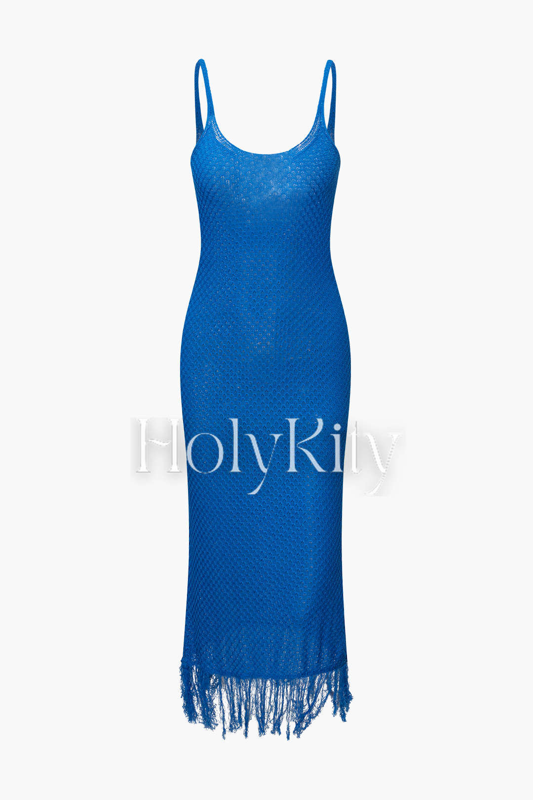 Strickkleid mit U-Ausschnitt und Fransensaum