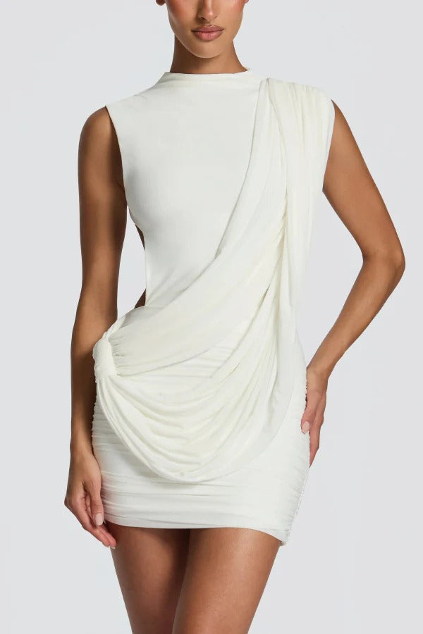 Solid Color Casual Sleeveless Backless Elegant Ribbon Slim-fit Mini Dress