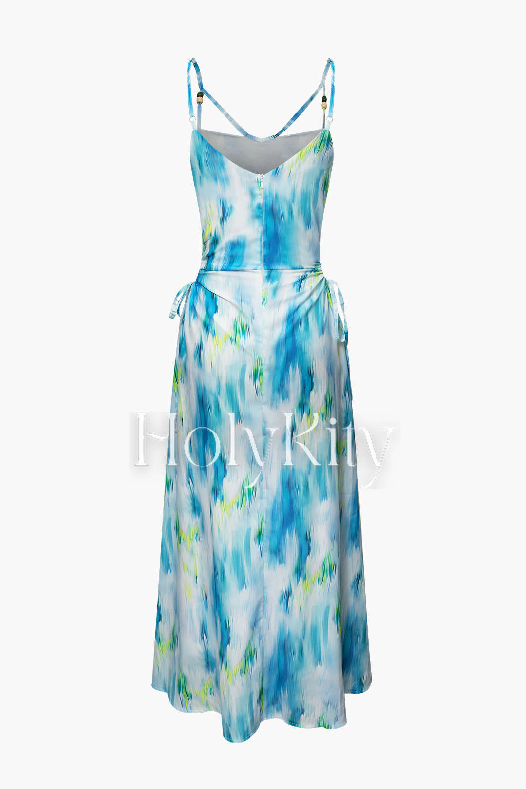 Maxikleid mit seitlicher Schnürung und Aquarellmotiv