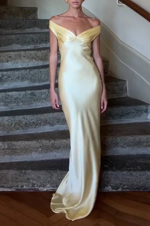 Ladies' One Necked Satin Elegant Evening Dress
