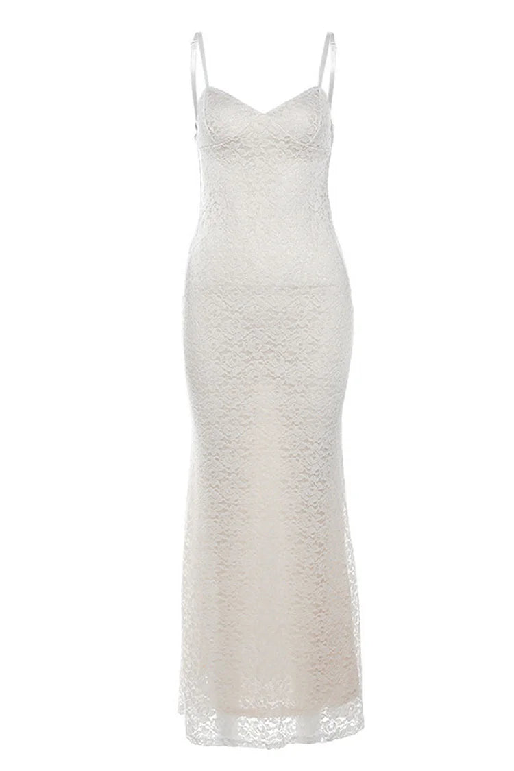 Robe longue moulante en dentelle guipure à col en V pour fête d'anniversaire - Noir
