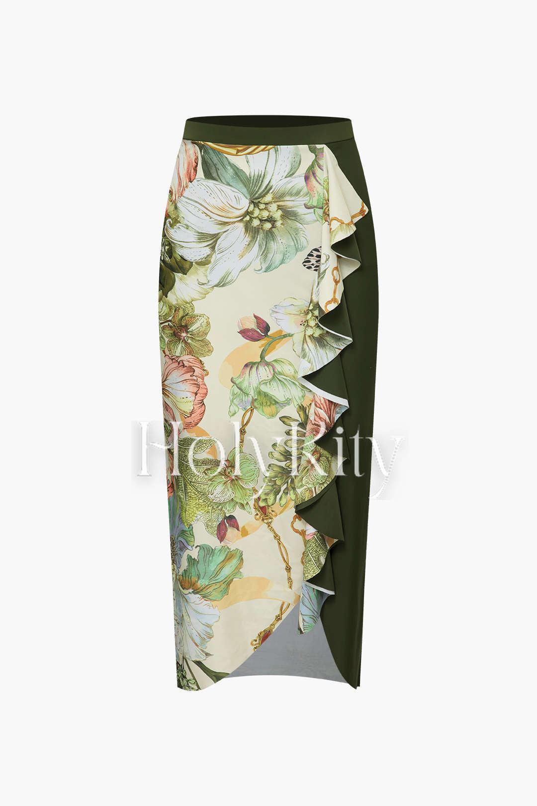 Einteiliger Badeanzug mit Blumenmuster und One-Shoulder-Träger und Rüschenüberzug